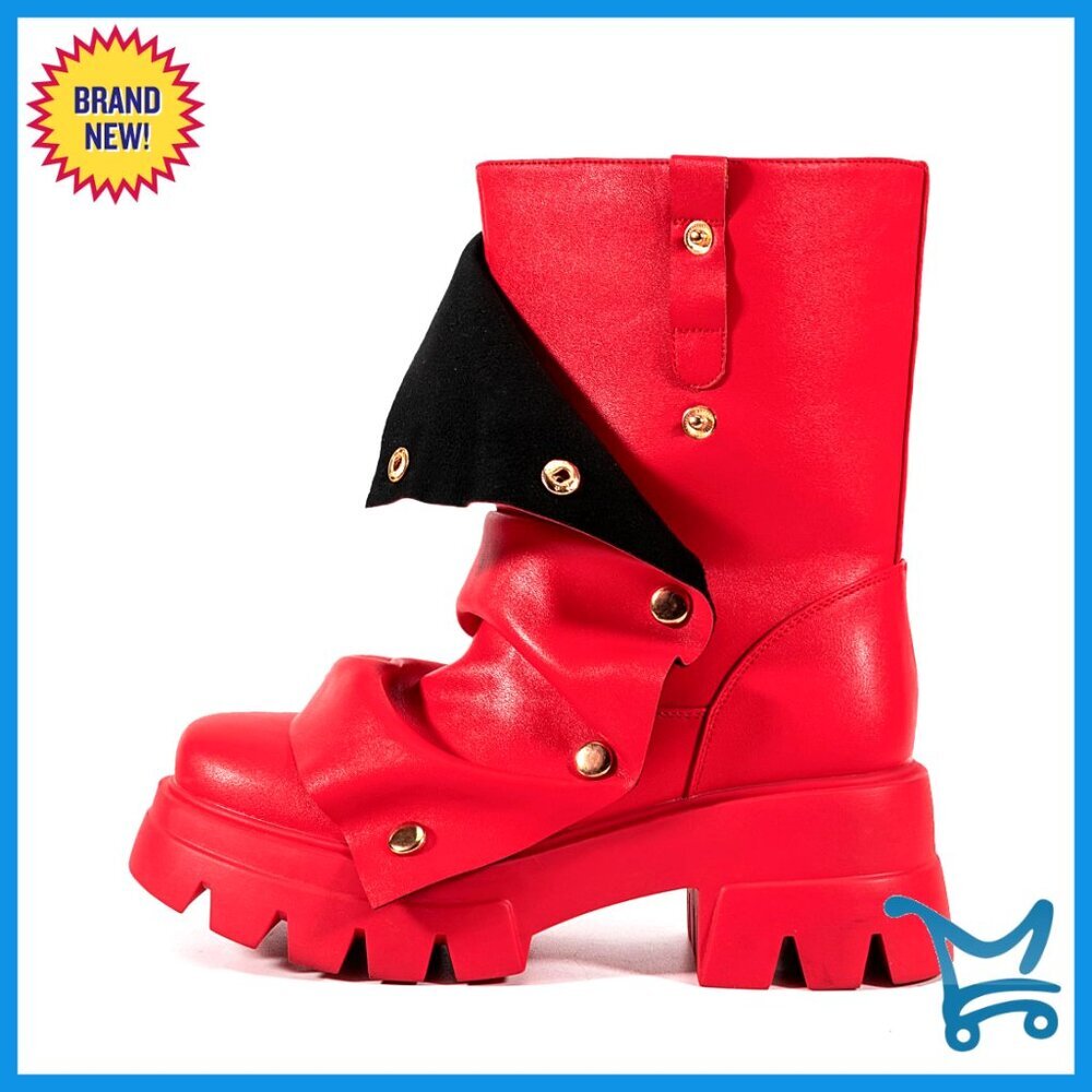 Platform Ankle Boots Slouchy Fold Over Wide Calf Pull On Fashion Booties